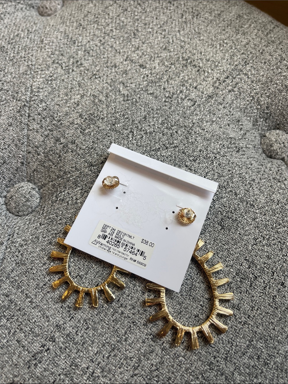 J. Crew Gold Textured Sunburst Hoop Earrings - Picture 2 of 2